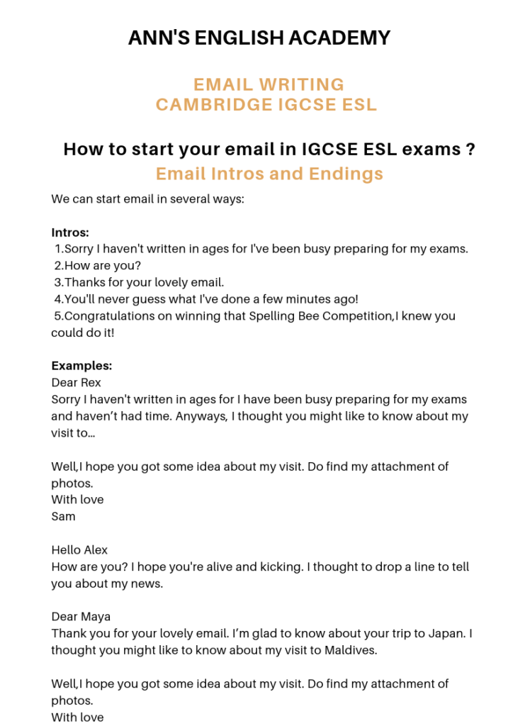 igcse email writing notes